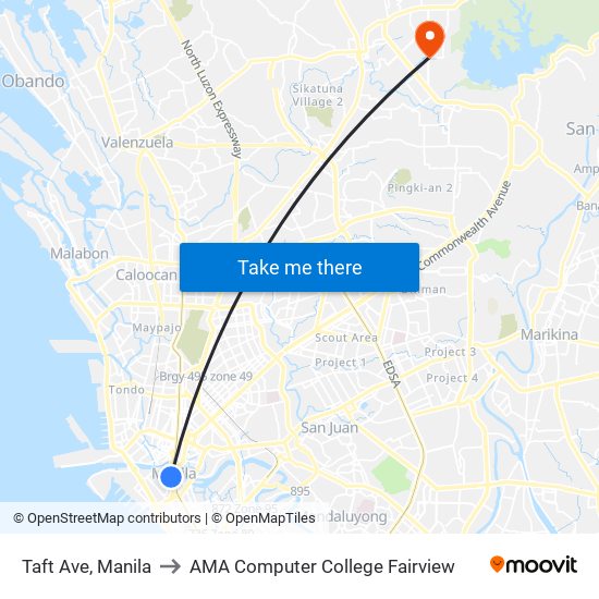 Taft Ave, Manila to AMA Computer College Fairview map