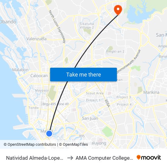 Natividad Almeda-Lopez , Manila to AMA Computer College Fairview map