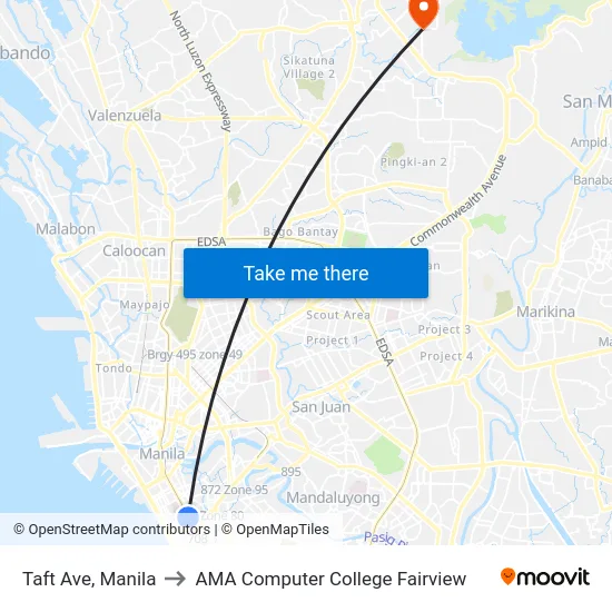 Taft Ave, Manila to AMA Computer College Fairview map