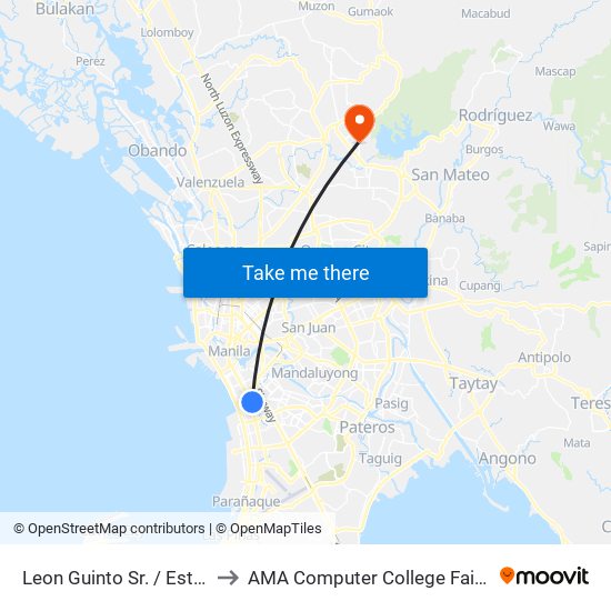 Leon Guinto Sr. / Estrada to AMA Computer College Fairview map