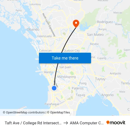 Taft Ave / College Rd Intersection, Lungsod Ng Pasay to AMA Computer College Fairview map