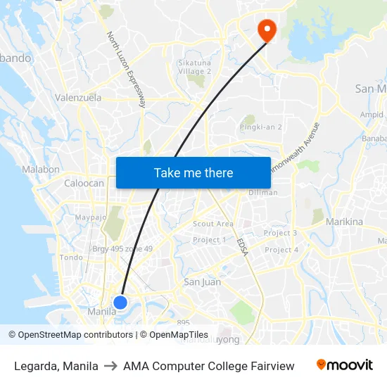 Legarda, Manila to AMA Computer College Fairview map