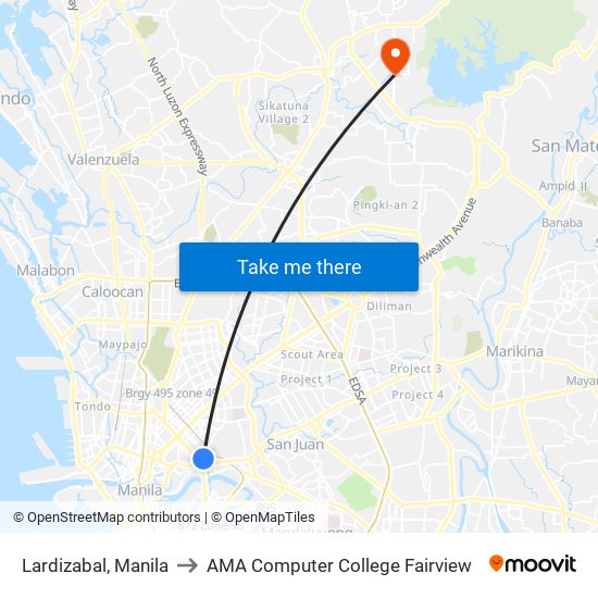 Lardizabal, Manila to AMA Computer College Fairview map