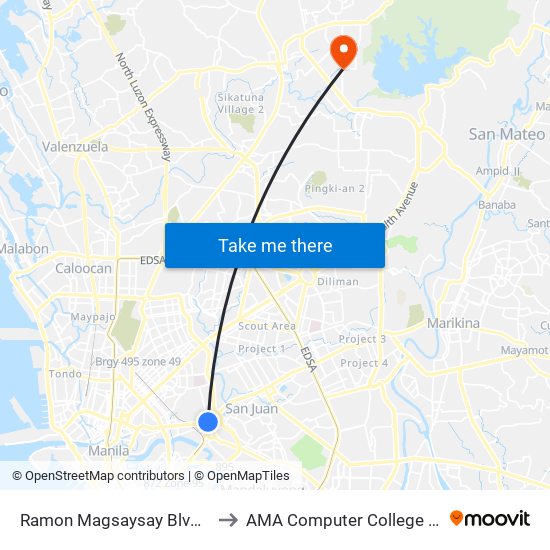Ramon Magsaysay Blvd, Manila to AMA Computer College Fairview map