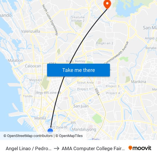 Angel Linao / Pedro Gil to AMA Computer College Fairview map
