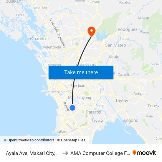 Ayala Ave, Makati City, Manila to AMA Computer College Fairview map