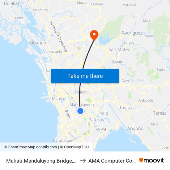 Makati-Mandaluyong Bridge, Makati City, Manila to AMA Computer College Fairview map