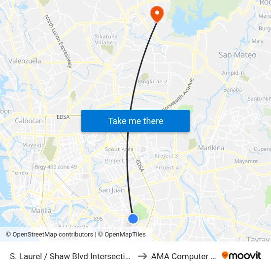 S. Laurel / Shaw Blvd Intersection, Mandaluyong City, Manila to AMA Computer College Fairview map