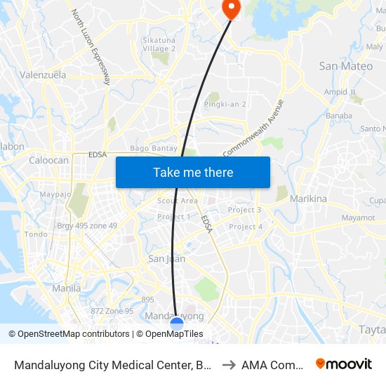 Mandaluyong City Medical Center, Boni Ave / Sto Rosario Intersection, Mandaluyong City, Manila to AMA Computer College Fairview map