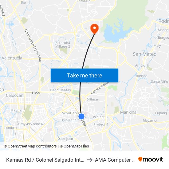 Kamias Rd / Colonel Salgado Intersection, Quezon City, Manila to AMA Computer College Fairview map