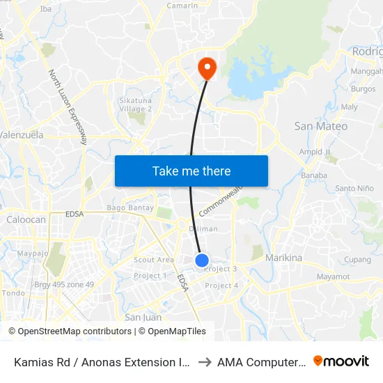 Kamias Rd / Anonas Extension Intersection, Quezon City, Manila to AMA Computer College Fairview map