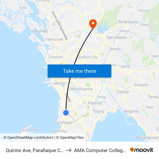 Quirino Ave, Parañaque City, Manila to AMA Computer College Fairview map