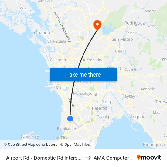 Airport Rd / Domestic Rd Intersection, Parañaque City, Manila to AMA Computer College Fairview map