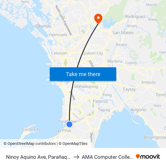 Ninoy Aquino Ave, Parañaque City, Manila to AMA Computer College Fairview map