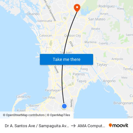 Dr A. Santos Ave / Sampaguita Ave Intersection, Parañaque City, Manila to AMA Computer College Fairview map