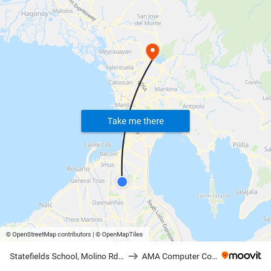 Statefields School, Molino Rd, Bacoor City, Manila to AMA Computer College Fairview map