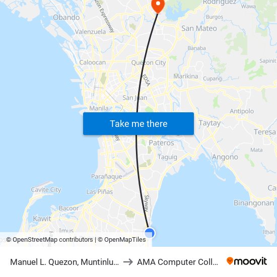 Manuel L. Quezon, Muntinlupa City, Manila to AMA Computer College Fairview map