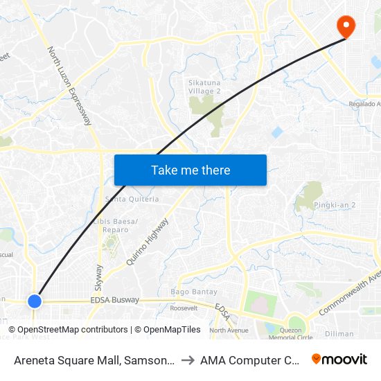 Areneta Square Mall, Samson Road, Caloocan City to AMA Computer College Fairview map
