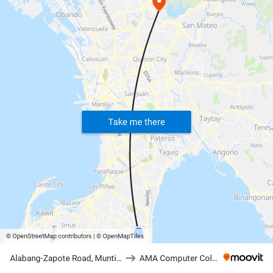 Alabang-Zapote Road, Muntinlupa City, Manila to AMA Computer College Fairview map