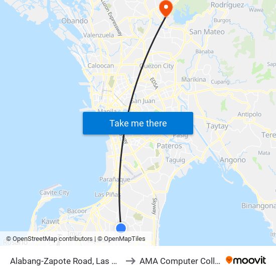 Alabang-Zapote Road, Las Piñas City, Manila to AMA Computer College Fairview map