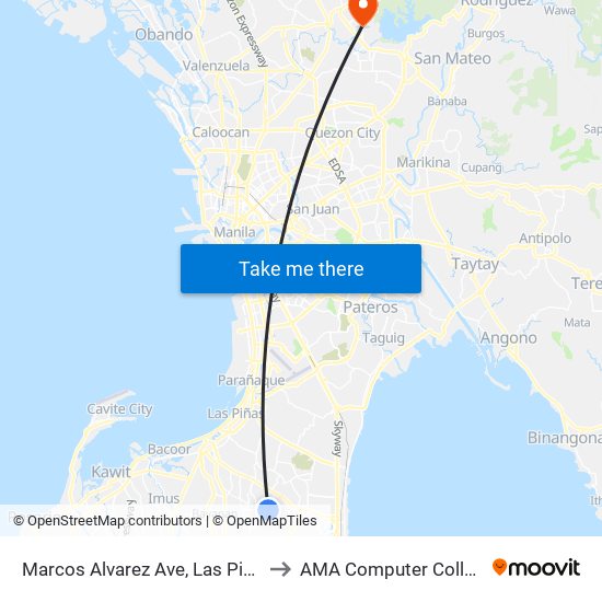 Marcos Alvarez Ave, Las Piñas City, Manila to AMA Computer College Fairview map