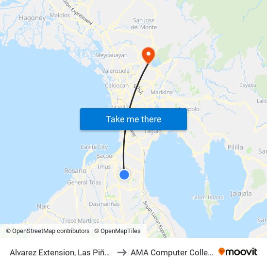 Alvarez Extension, Las Piñas City, Manila to AMA Computer College Fairview map