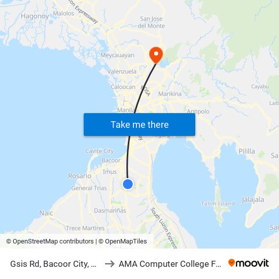 Gsis Rd, Bacoor City, Manila to AMA Computer College Fairview map
