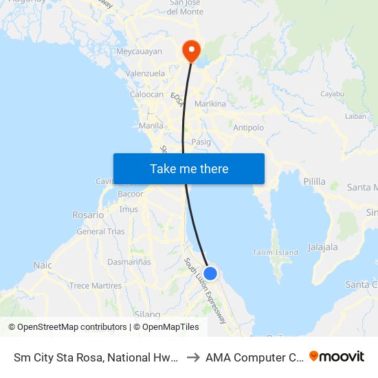 Sm City Sta Rosa, National Hwy, Santa Rosa City, Manila to AMA Computer College Fairview map