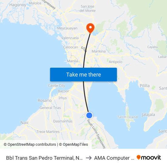 Bbl Trans San Pedro Terminal, National Hwy, San Pedro, Manila to AMA Computer College Fairview map