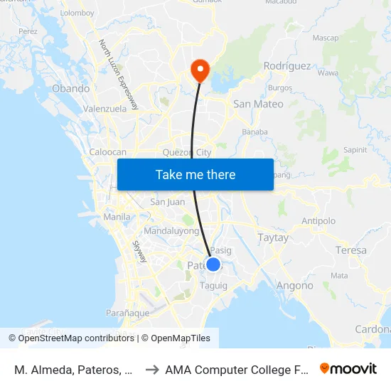 M. Almeda, Pateros, Manila to AMA Computer College Fairview map
