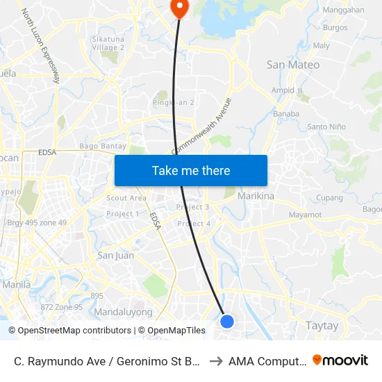 C. Raymundo Ave / Geronimo St Buenmar Subd Intersection, Pasig City, Manila to AMA Computer College Fairview map