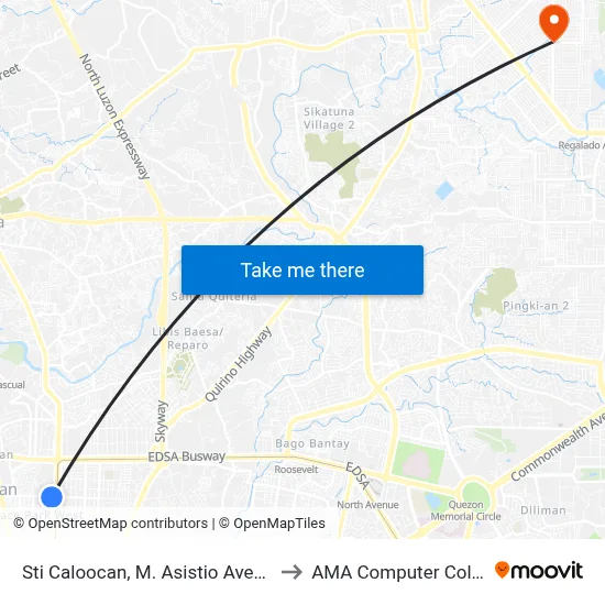 Sti Caloocan, M. Asistio Avenue, Caloocan City to AMA Computer College Fairview map