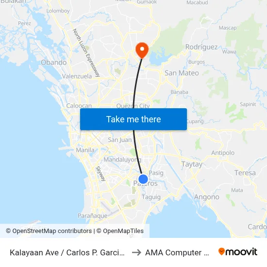 Kalayaan Ave / Carlos P. Garcia Ave, Makati City, Manila to AMA Computer College Fairview map