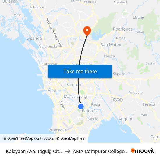 Kalayaan Ave, Taguig City, Manila to AMA Computer College Fairview map