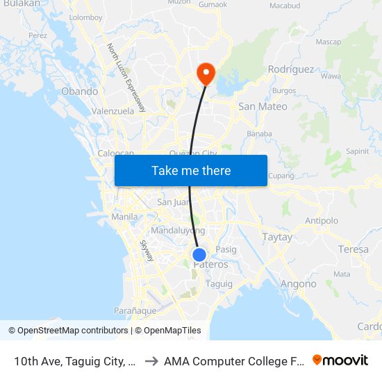 10th Ave, Taguig City, Manila to AMA Computer College Fairview map