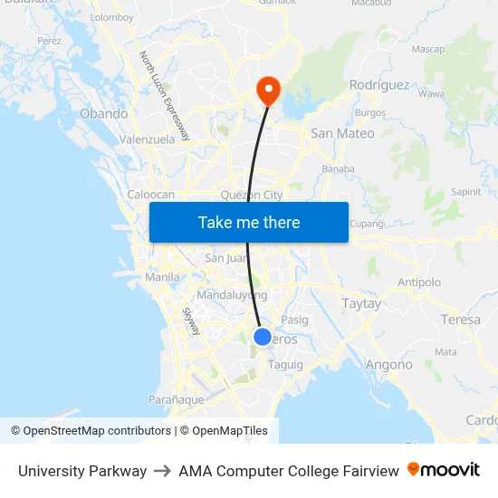 University Parkway to AMA Computer College Fairview map