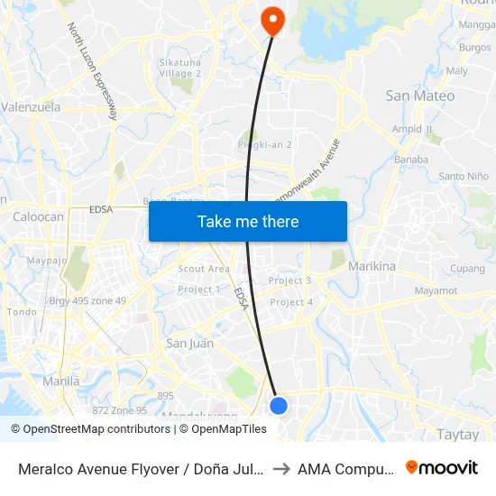 Meralco Avenue Flyover / Doña Julia Vargas Ave Intersection, Pasig City, Manila to AMA Computer College Fairview map