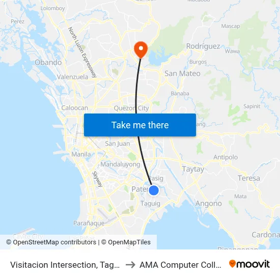 Visitacion Intersection, Taguig City, Manila to AMA Computer College Fairview map