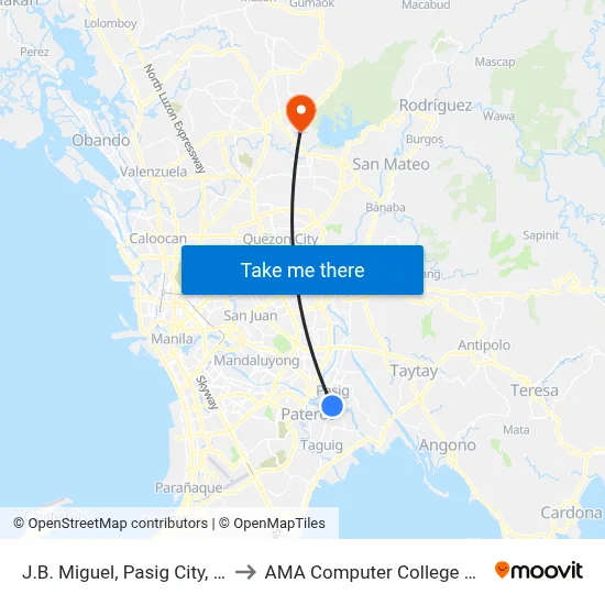 J.B. Miguel, Pasig City, Manila to AMA Computer College Fairview map