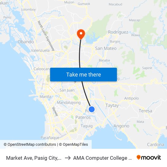 Market Ave, Pasig City, Manila to AMA Computer College Fairview map