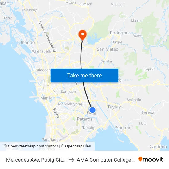 Mercedes Ave, Pasig City, Manila to AMA Computer College Fairview map