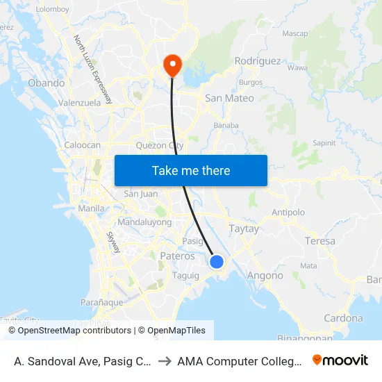 A. Sandoval Ave, Pasig City, Manila to AMA Computer College Fairview map