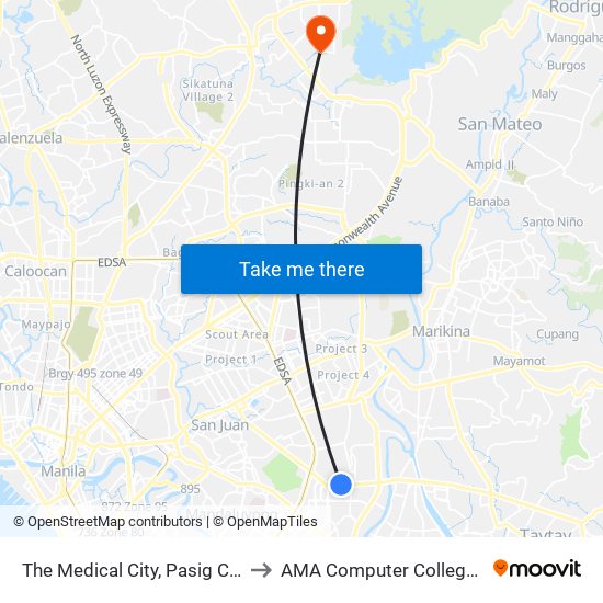 The Medical City, Pasig City, Manila to AMA Computer College Fairview map