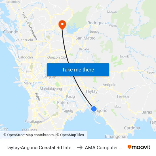 Taytay-Angono Coastal Rd Intersection, Angono, Manila to AMA Computer College Fairview map