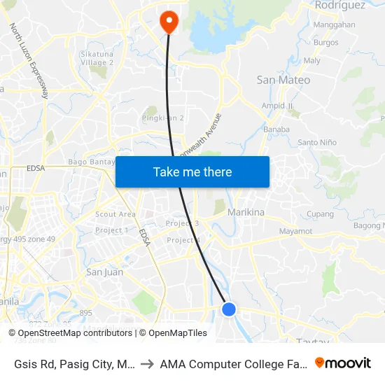 Gsis Rd, Pasig City, Manila to AMA Computer College Fairview map