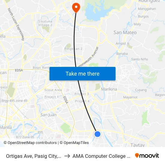 Ortigas Ave, Pasig City, Manila to AMA Computer College Fairview map
