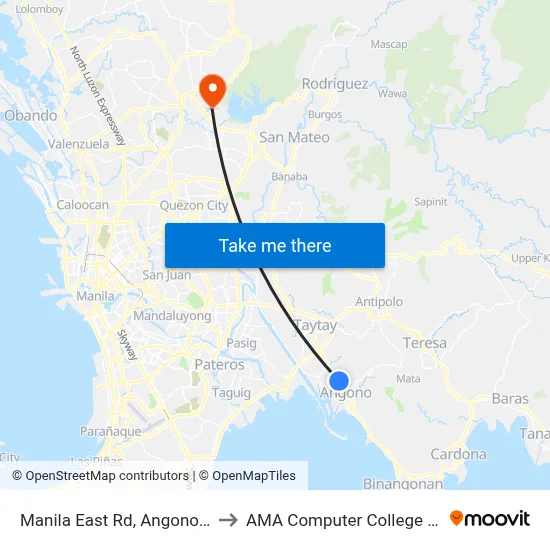 Manila East Rd, Angono, Manila to AMA Computer College Fairview map