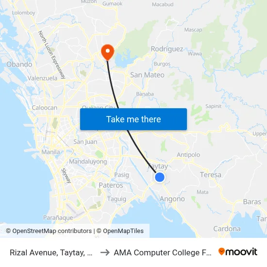 Rizal Avenue, Taytay, Manila to AMA Computer College Fairview map