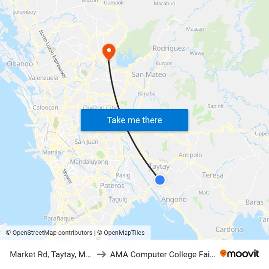 Market Rd,  Taytay, Manila to AMA Computer College Fairview map