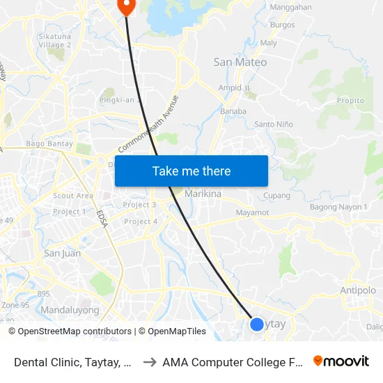 Dental Clinic, Taytay, Manila to AMA Computer College Fairview map